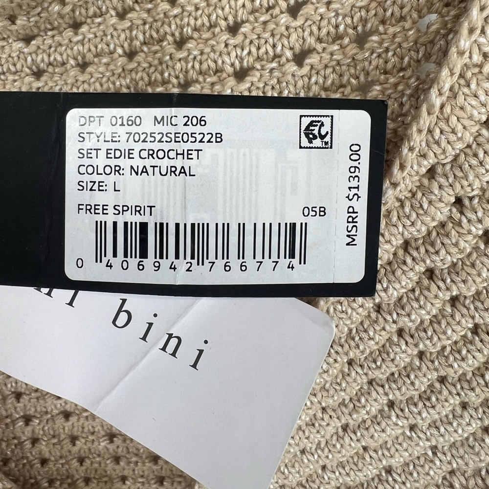 NWT Gianni Bini Tan Crochet Edie Skirt Set Halter Top Natural Midi Skirt L Large - Picture 8 of 15